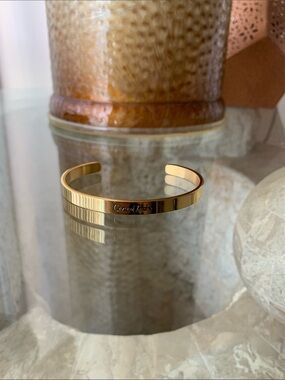 Gold Engraved Cuff Bracelet - "Cariad Bach"